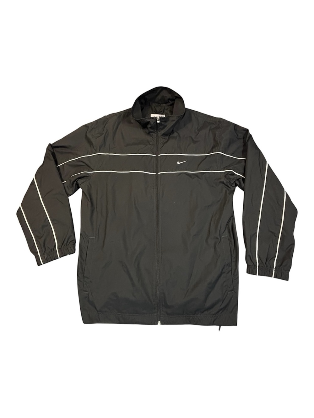 VINTAGE Nike Windbreaker Track Jacket Men's Size L Black Full Zip Swoosh Y2K